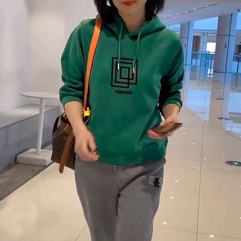 W16#爆款连帽卫衣 帽衫女高质量印花长袖上衣卫衣女