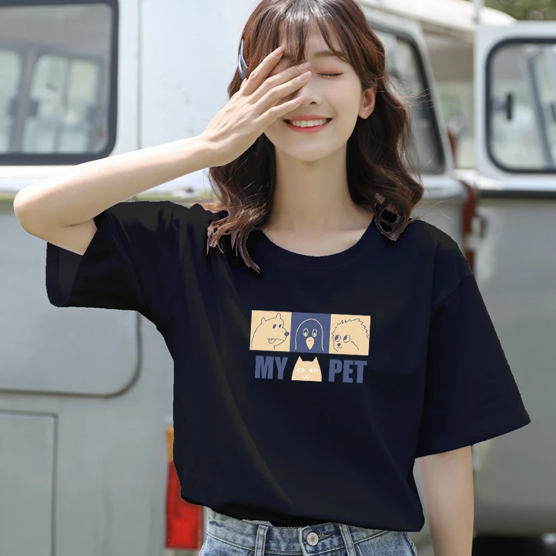 HJ348#2023新款t恤潮圆领纯棉高质量印花短袖上衣合集