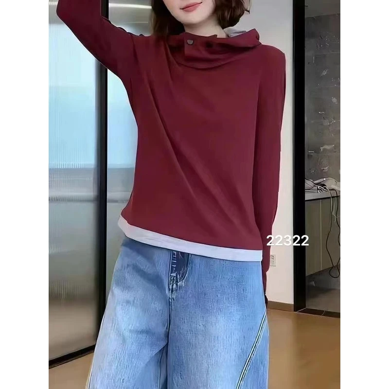 22322-3-BQ暗红色假两件上衣（80-130）