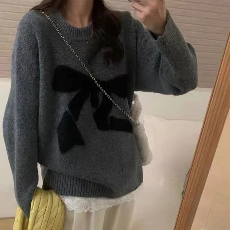 909-CQ中长款蝴蝶结针织毛衣（80-135）