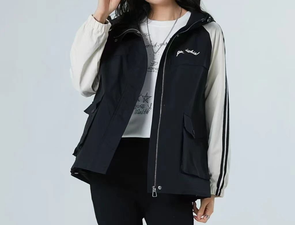 568-DQ黑色拼色连帽加厚冲锋衣外套（80-140）