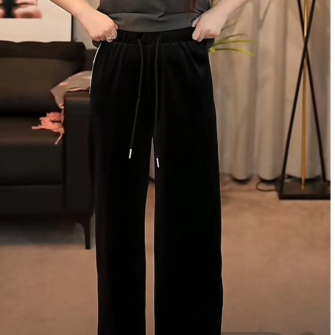 9908-AQ百搭垂感糯米绒松紧拉绳阔腿裤