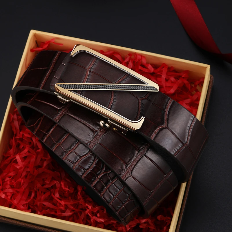 埃克袋鼠男士真皮自动扣皮带中青年百搭商务牛皮腰带休闲简约裤带