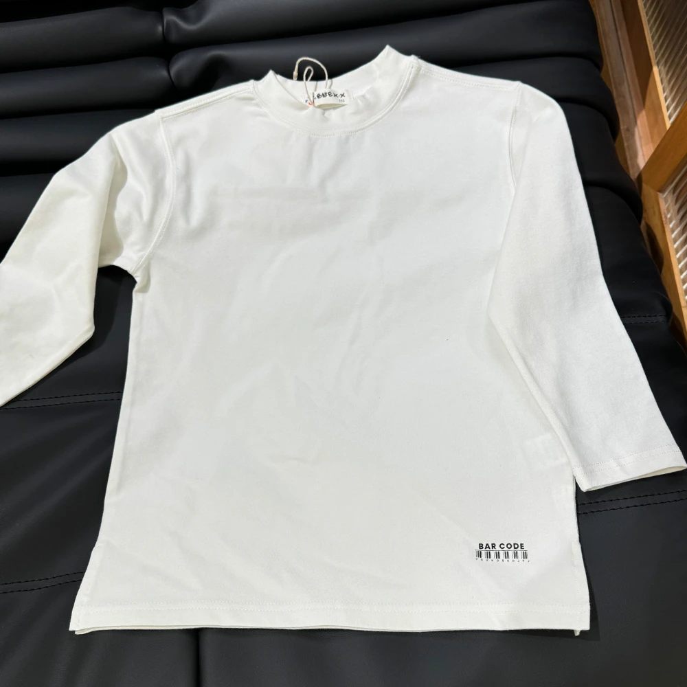 43084亲子装【个性小条码T恤】春季新款字母长袖上衣白色休闲打底衫