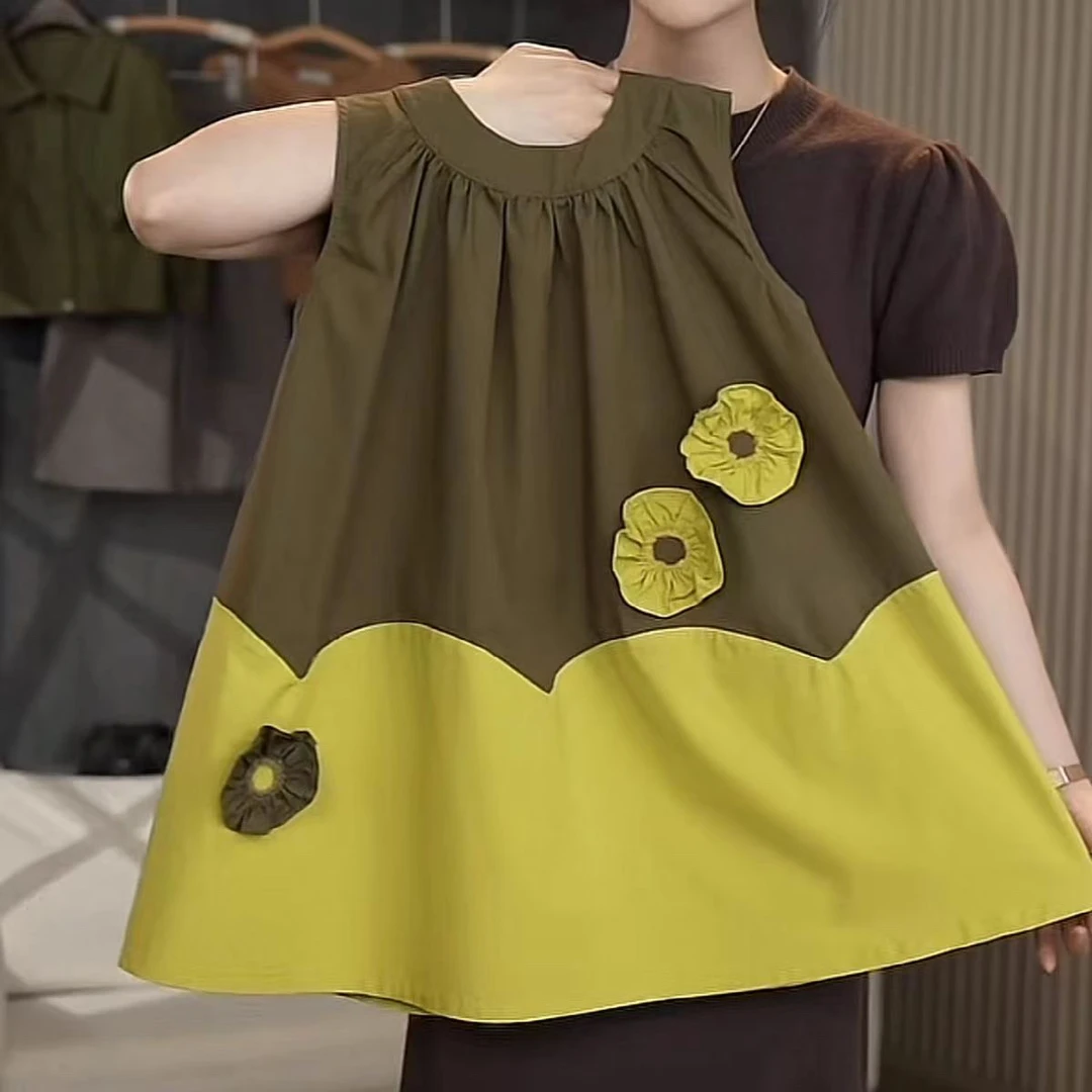 女童连衣裙2024夏季新款韩版拼接无袖拼色公主洋气女童棉布连衣裙