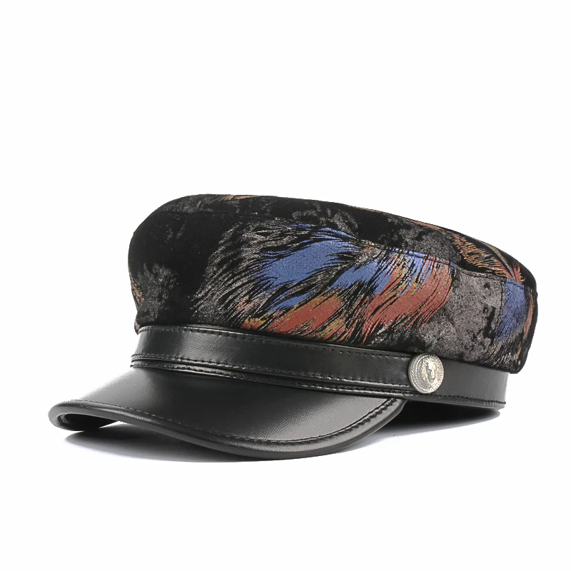 韩版休闲秋冬季真皮帽子男士羊皮平顶帽百搭海军帽女中青年人潮款