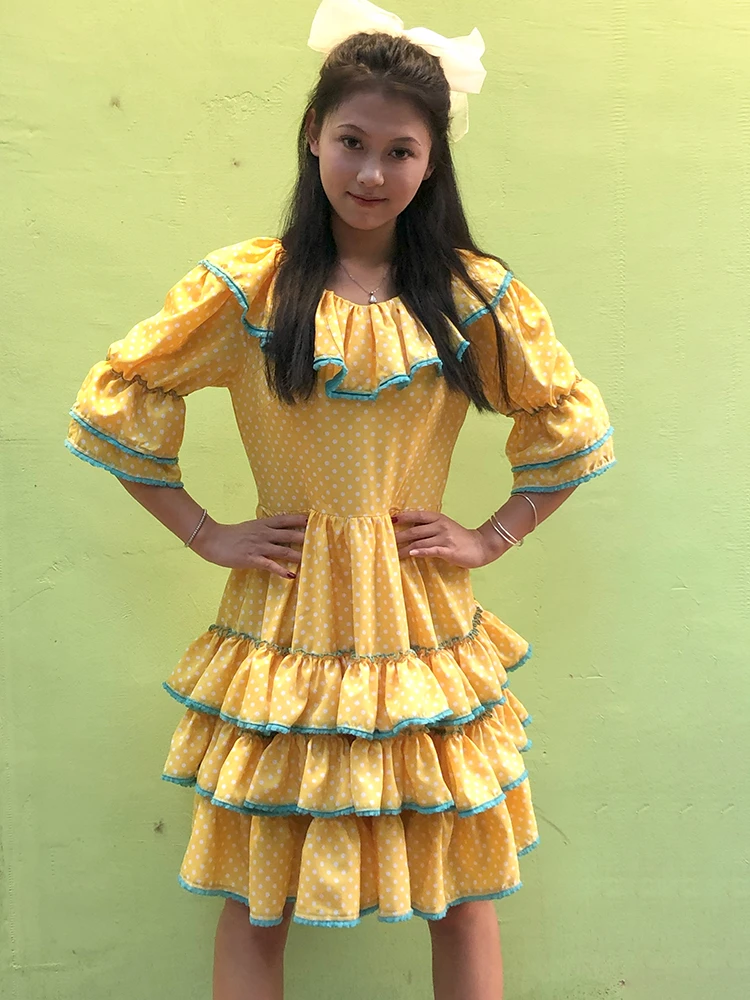 南君「不吃蛋黄」小众设计复古可爱俏皮黄波点蛋糕裙短款出游生日