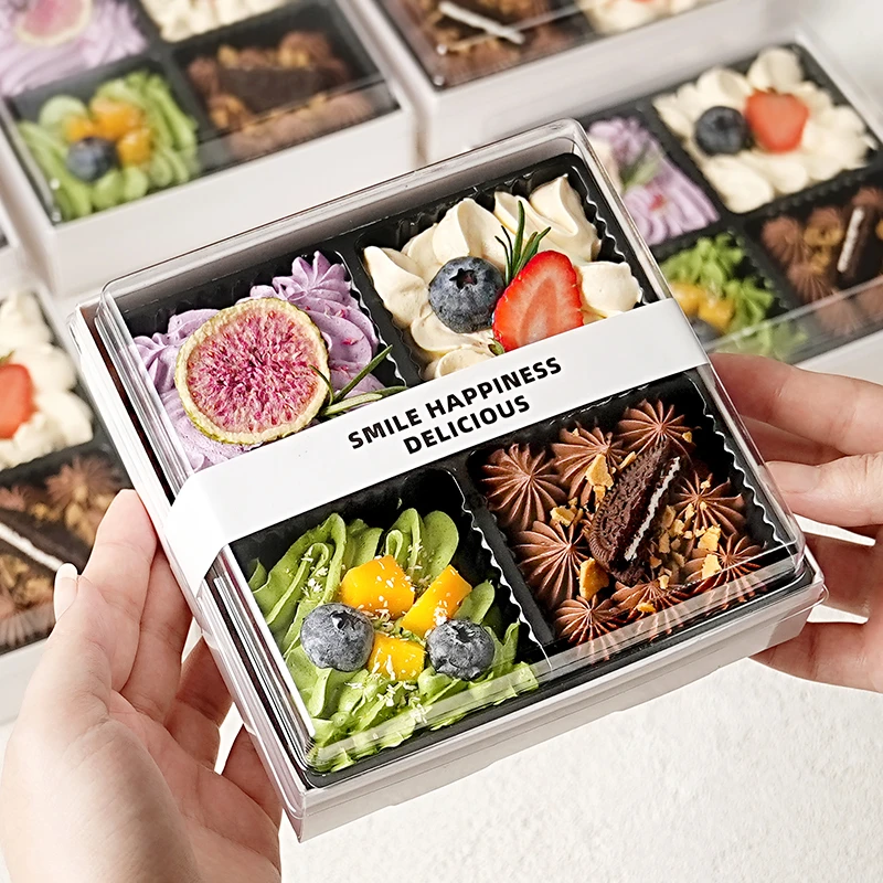 网红四拼欢喜蛋糕盒甜品包装盒子一次性打包奶油小四宫格家用烘焙