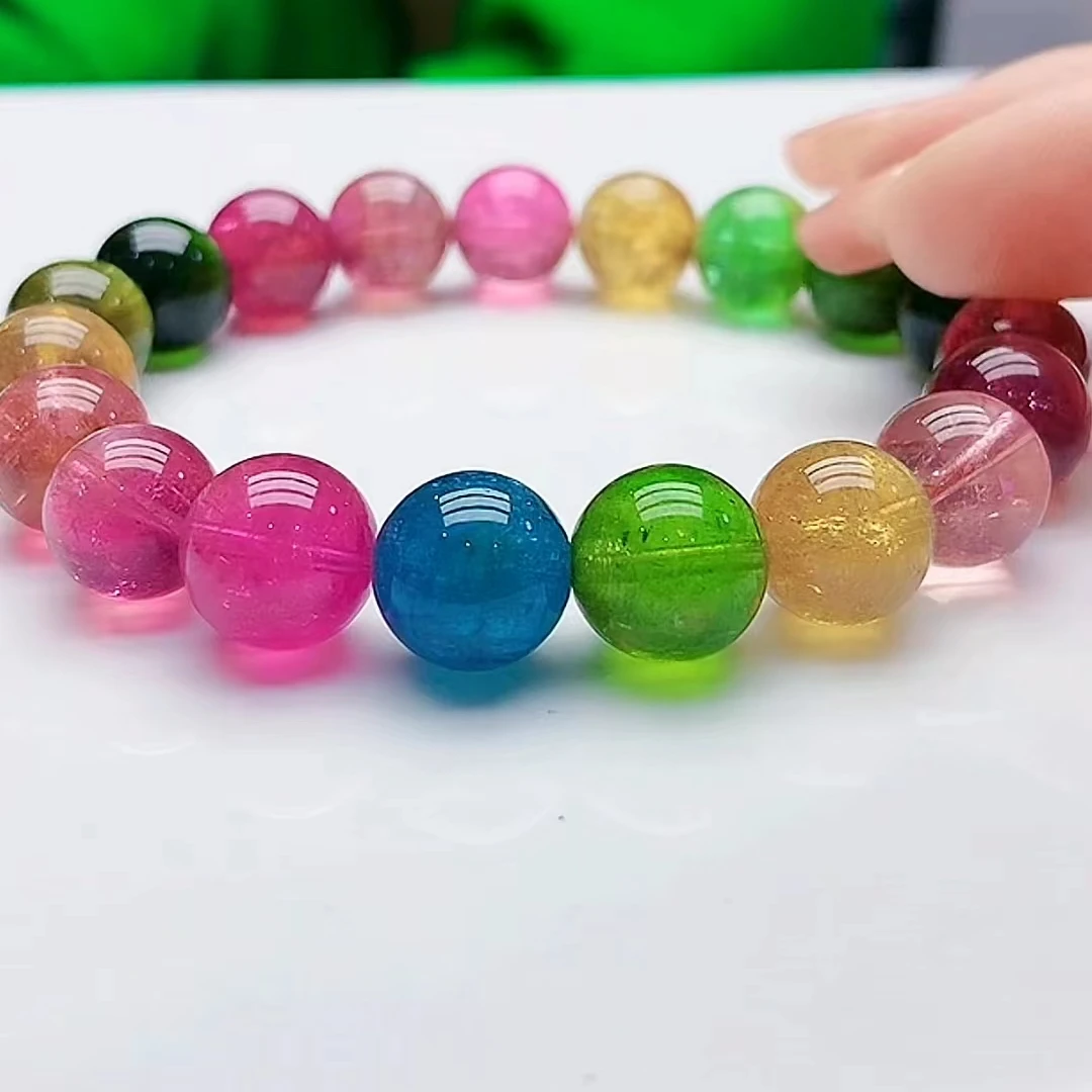 高货彩虹碧玺手链女士