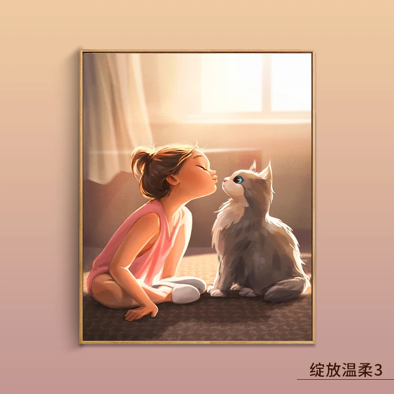 招财机器猫玄关装饰画哆啦A梦客厅卧室挂画北欧墙壁儿童房装饰画