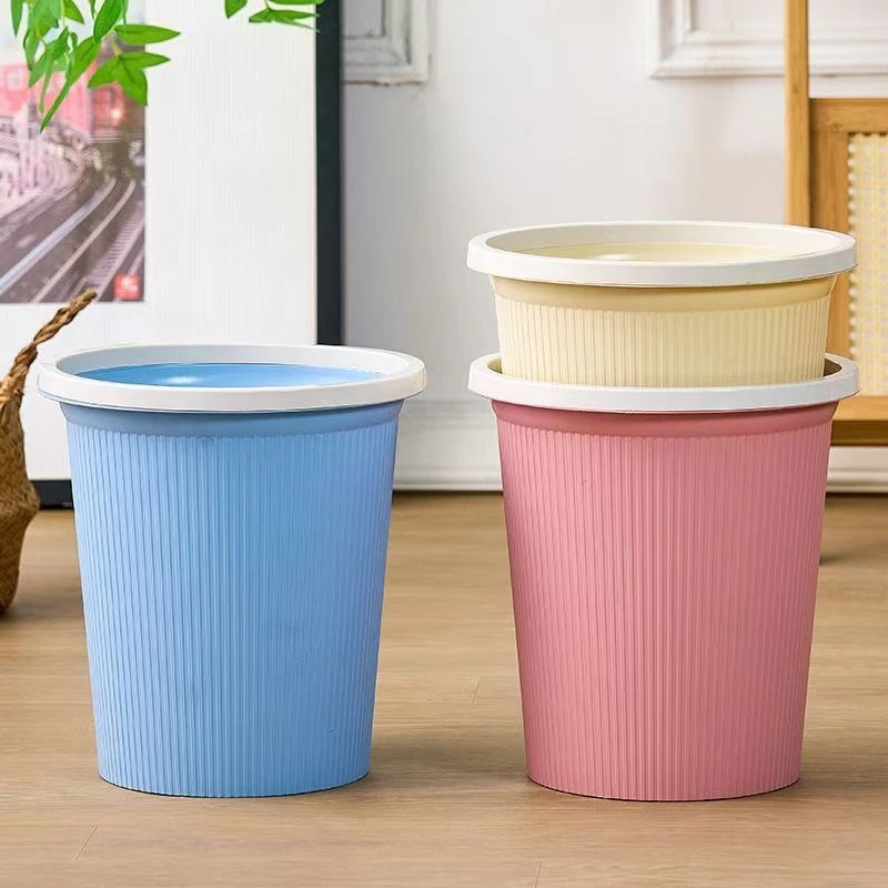 【九块九三件套】北欧垃圾桶压圈客厅厨房厕所大容量无盖条纹垃圾桶