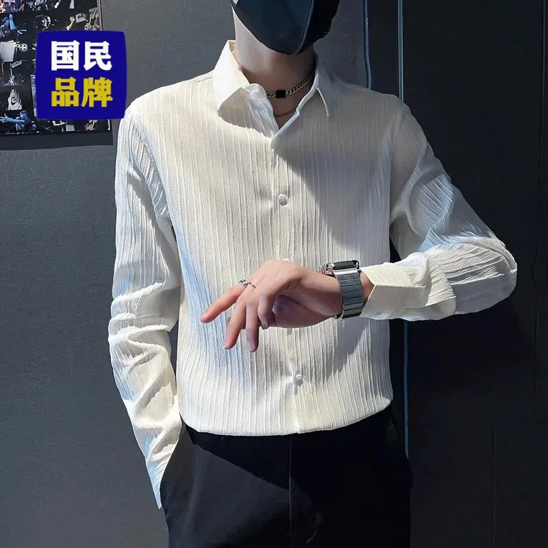 【小扬哥推荐】男士新款长袖条纹衬衫网红潮牌高级感发型师韩版修