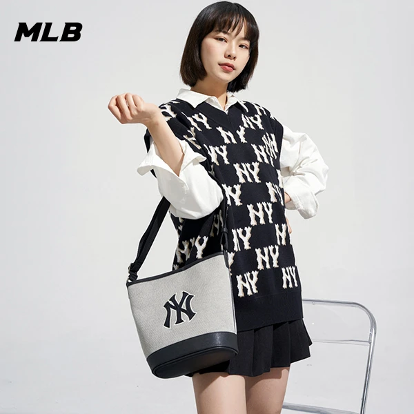 MLB水桶包新款斜跨女高级秋冬时尚帆布简约复古单肩包3ABMS072N