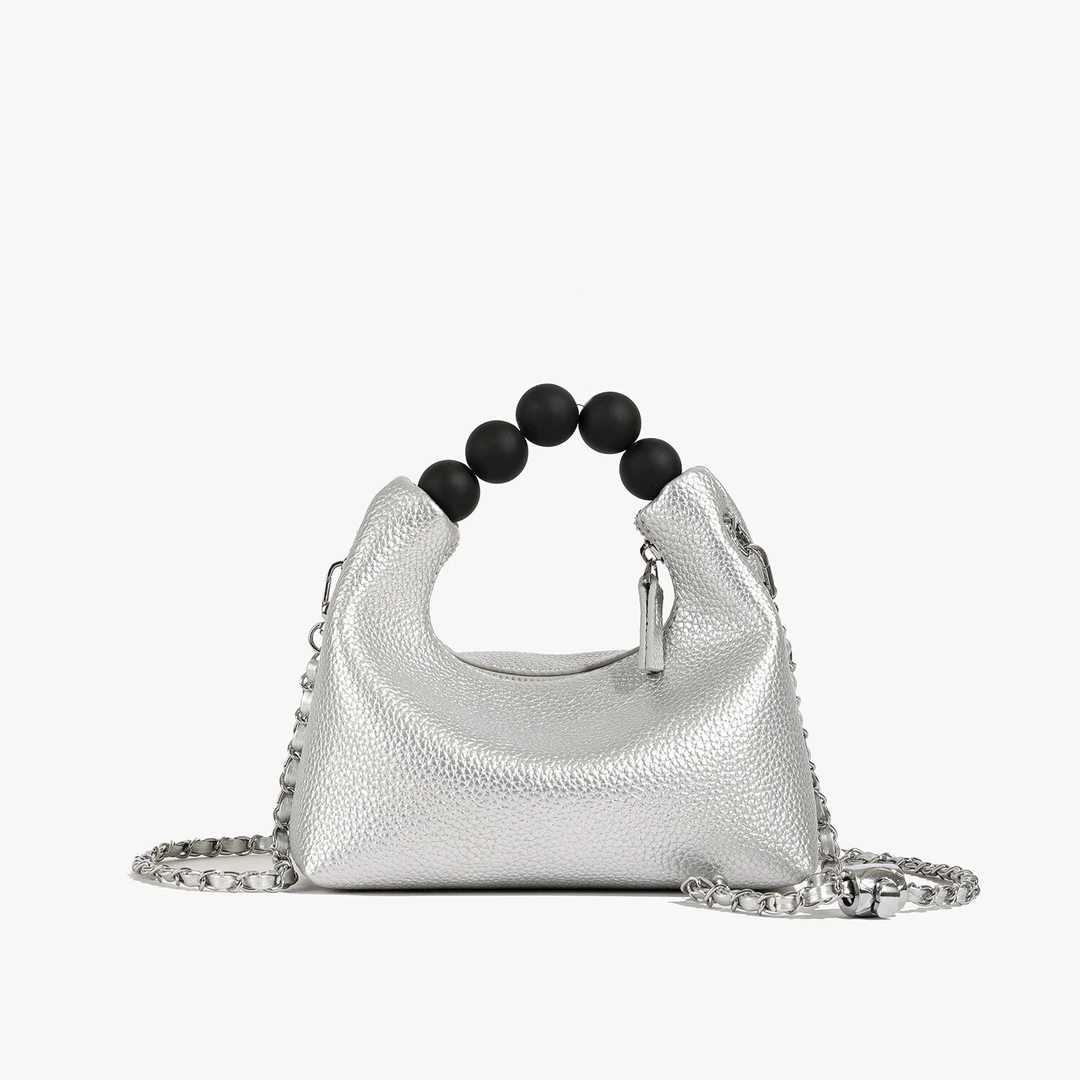 轻奢串珠链条单肩包时尚百搭高级感流行褶皱小众斜挎包