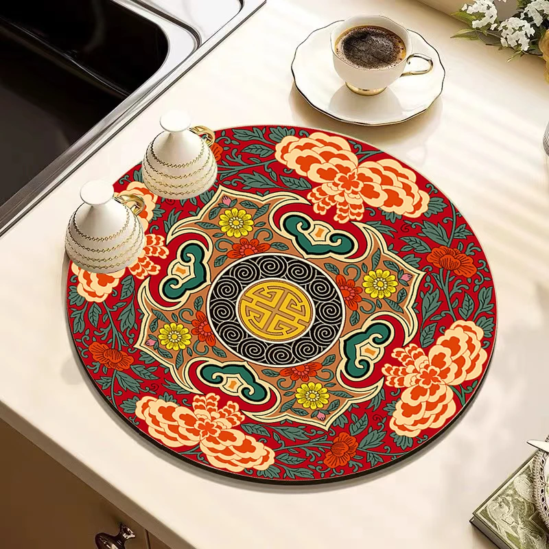 古典中式硅藻泥厨房沥水垫桌垫家用碗碟干燥垫防滑防污餐桌垫子