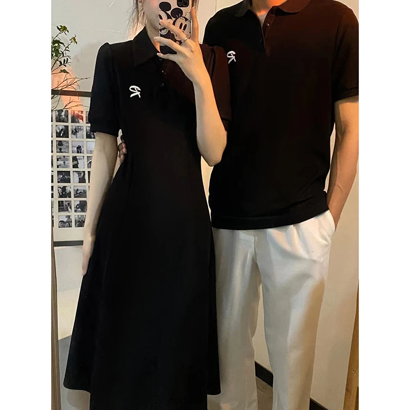 情侣装一裙一衣2024夏季新款高级感法式Polo连衣裙短袖韩版显瘦潮