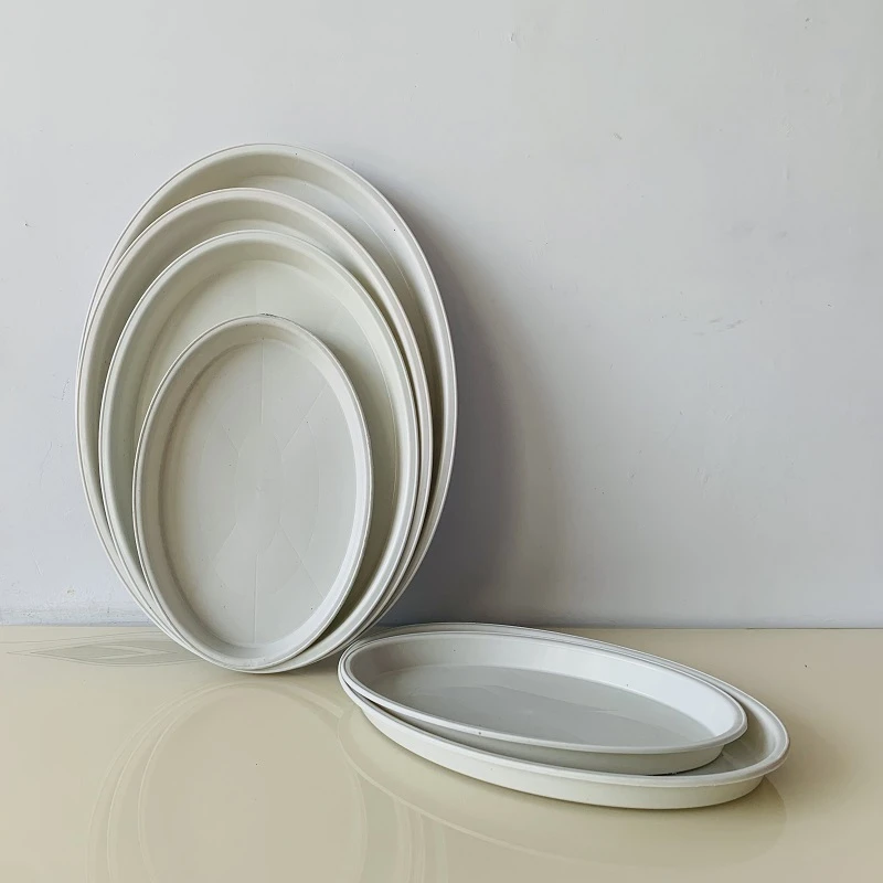 白色椭圆花盆底座大小号接水盘盆景盆黑红多肉花盆用塑料花托异形