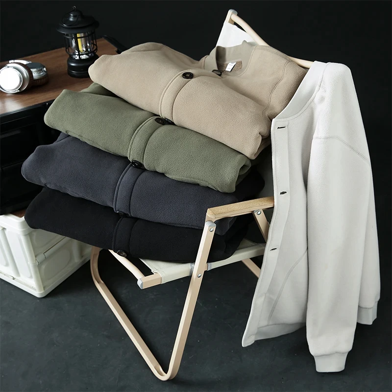 冬季加绒加厚摇粒绒拼接颗粒绒保暖立领棒球领男生夹克2351