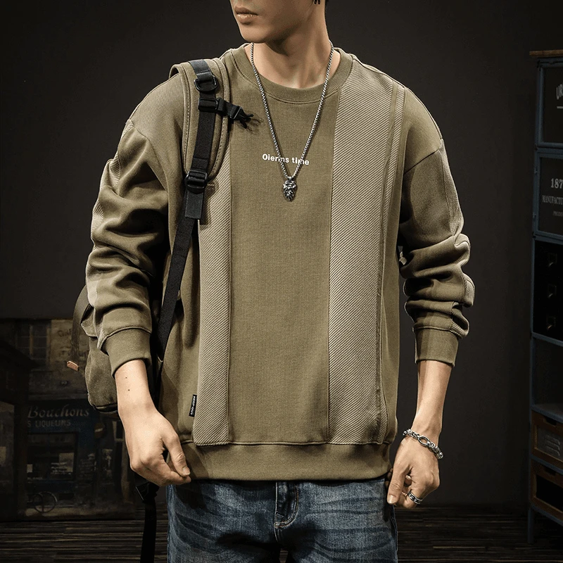 美式潮牌重磅拼接针织卫衣男士宽松大码春秋圆领长袖复古外套潮流