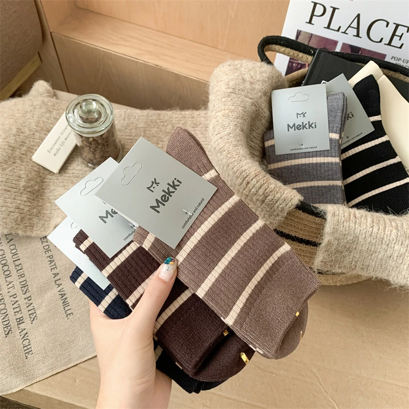 韩版条纹绵羊毛男袜4242保暖加厚休闲高品质中腰短袜男袜透气袜子