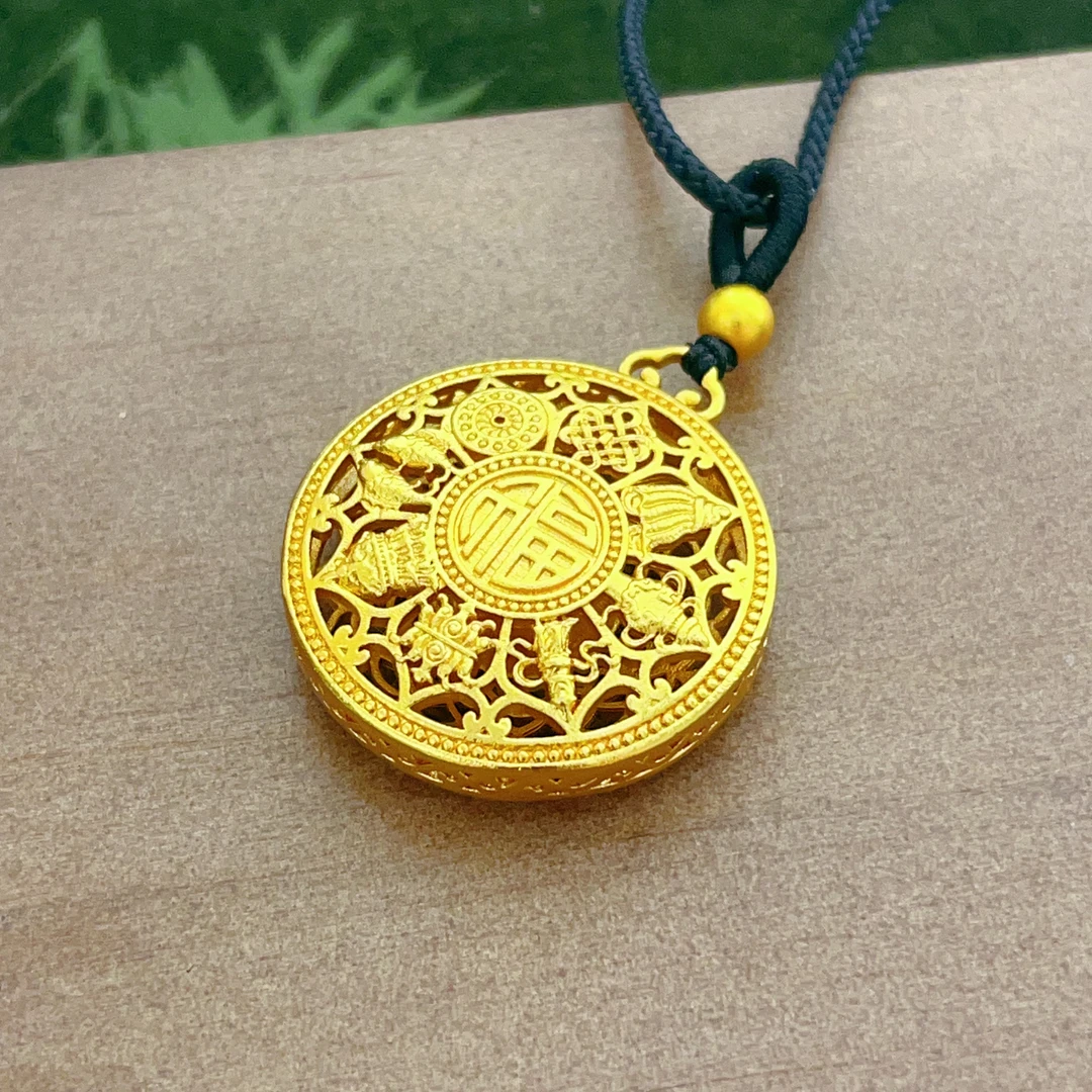 合金吊坠 八宝罗盘双面金色挂坠传承项坠精美