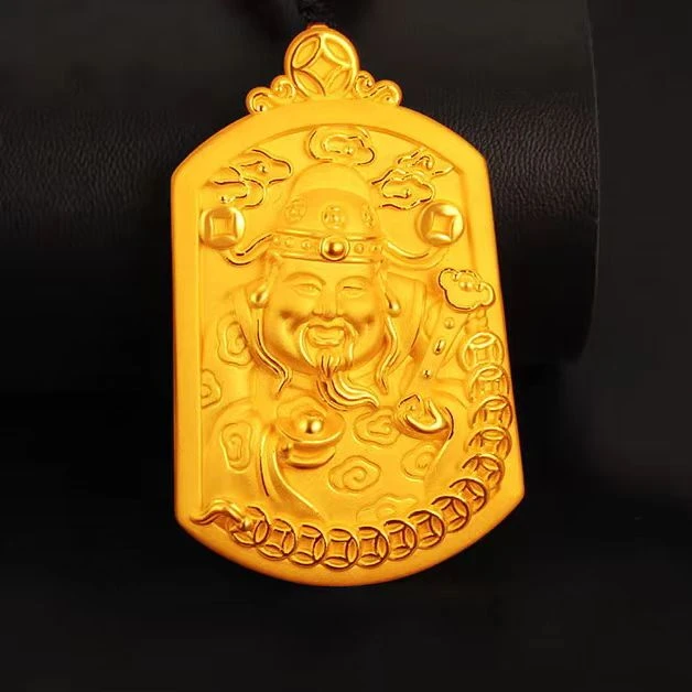 合金吊坠 财神爷吊坠财源广雕刻时尚精美挂坠实心双面精雕