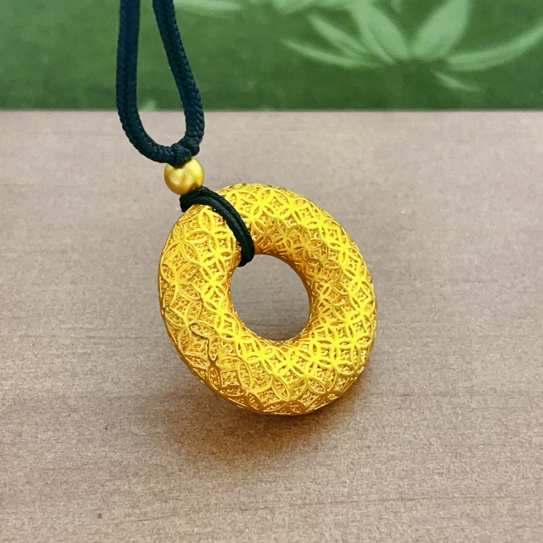 合金吊坠 花丝钱币平安扣时尚金色编绳项坠传承精美