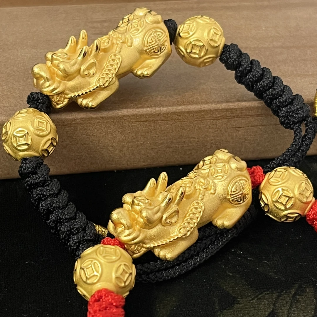 合金手链 貔貅手绳轻奢编绳手工情侣手绳时尚金色