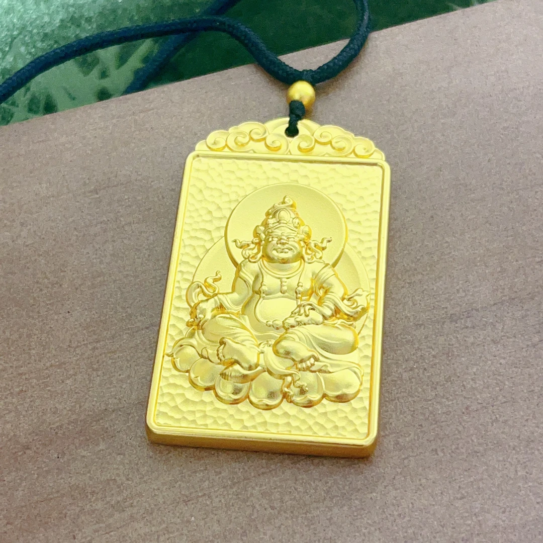 实心黄财神双面雕刻挂坠精美精雕吊坠链子项链金色饰品