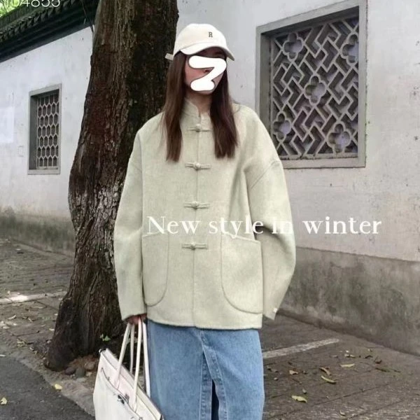 MY.LADYBRO《贴兜盘扣》2022新款时尚气质中式双面羊毛女装大衣