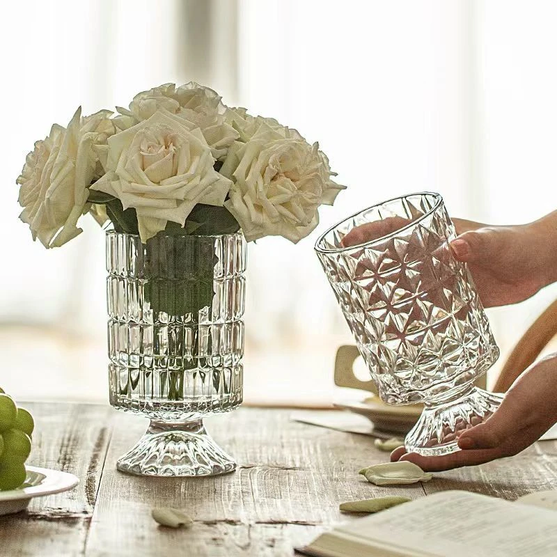 玻璃摆件客厅水养干花插花北欧风复古轻奢透明水培花瓶