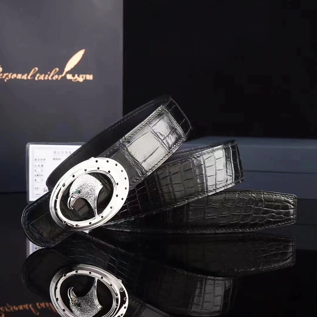 高端定制鳄鱼皮尼罗雾面925纯银扣腰带独具风格手工男士真皮皮带