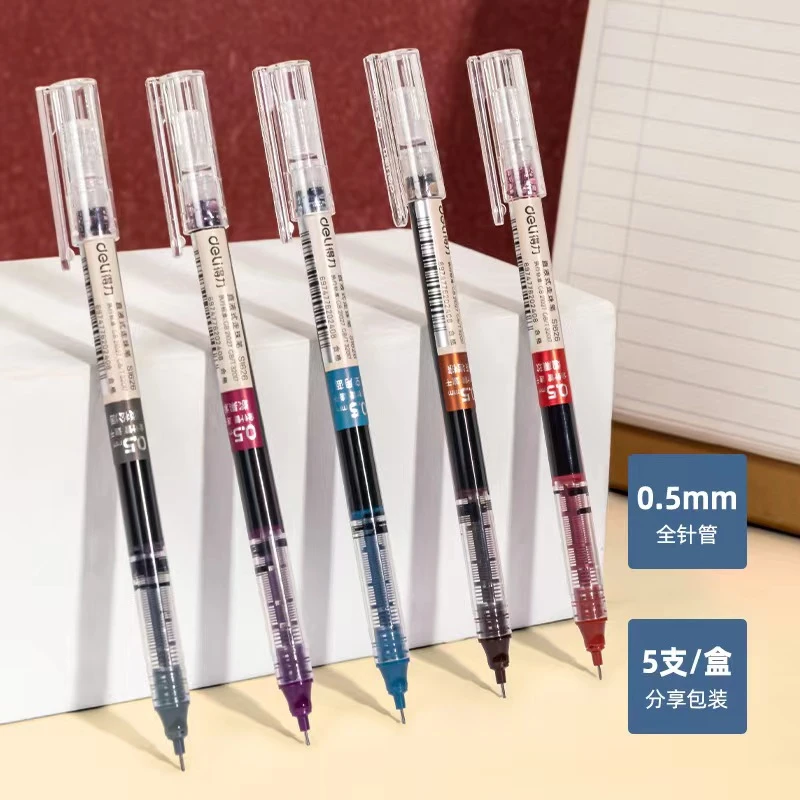 得力 S1626复古色直液式走珠笔套装秋墨蓝黑色彩深酒红签字中性笔