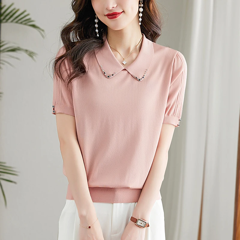 胖妹妹夏季高端大码Polo领短袖T恤女士宽松遮肚显瘦薄款冰丝上衣