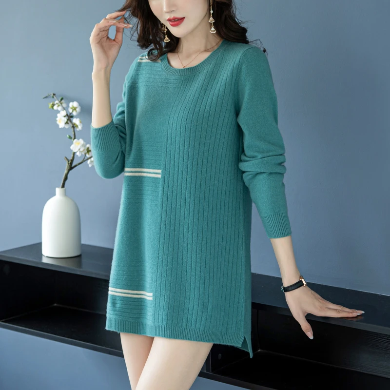 胖mm秋冬装大码纯羊毛衫女中长款毛衣宽松加肥洋气减龄针织打底衫