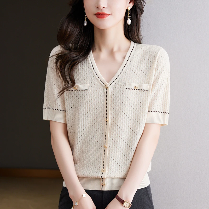 大码短袖T恤女胖mm夏装女款爆款2024新款宽松遮肉显瘦冰丝V领上衣