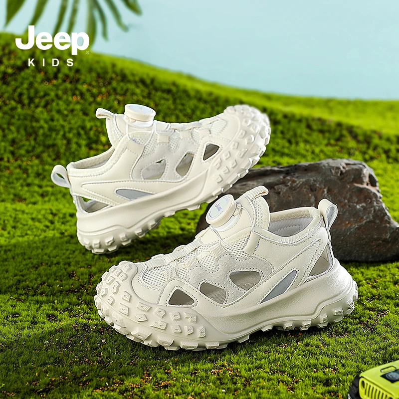 Jeep男童鞋子镂空透气运动凉鞋202新款夏季包头防滑中大童沙滩鞋