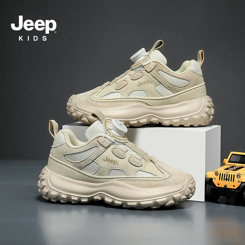 jeep儿童旋纽运动鞋秋冬中大童老爹鞋防滑轻便2025新款男童鞋网面