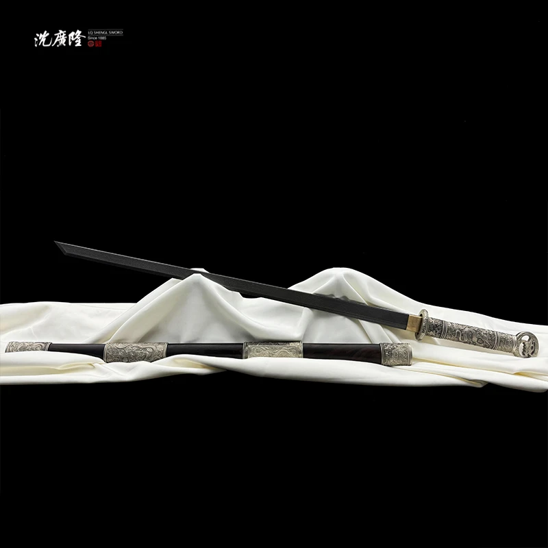 龙泉沈广隆-神龙环首刀 白铜 黑檀木 花纹钢 手工 唐横刀 未开刃