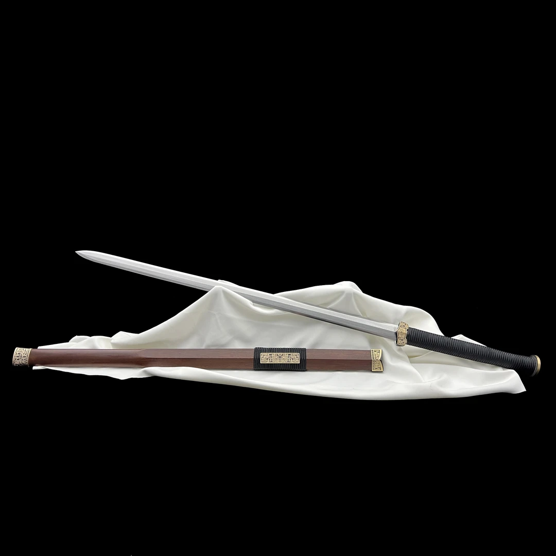 龙泉沈广隆-苍穹汉剑 黄铜 龙凤檀 花纹钢 手工锻打 宝剑 未开刃