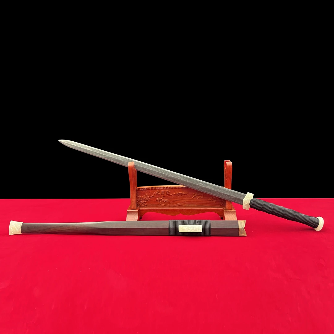 龙泉沈广隆-掌门作品青釭剑 凤尾纹 大叶紫檀 花纹钢 宝剑 未开刃