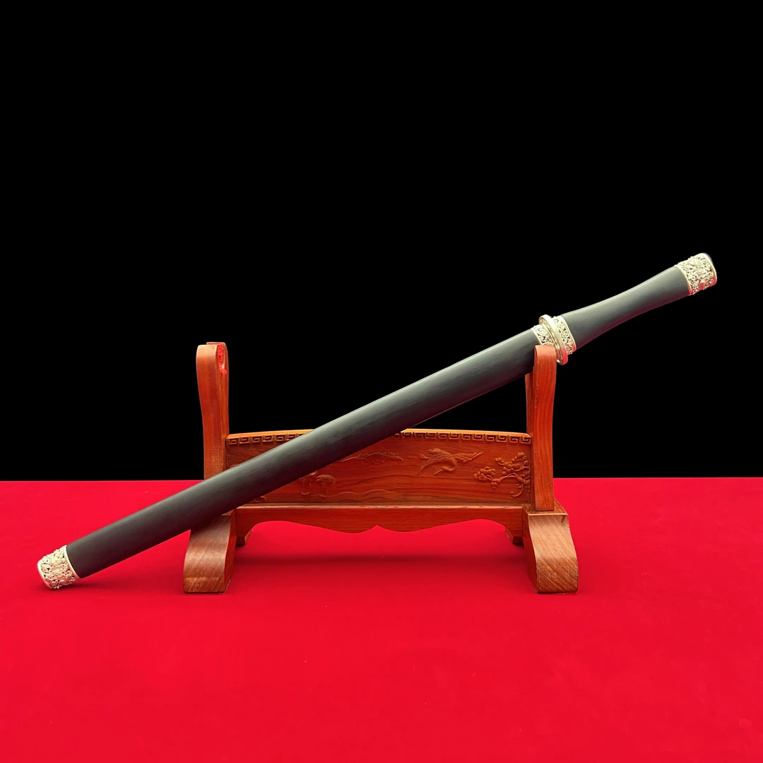 龙泉沈广隆-高工作品胜邪 黑檀木 乾坤刃 花纹钢手工锻打未开刃