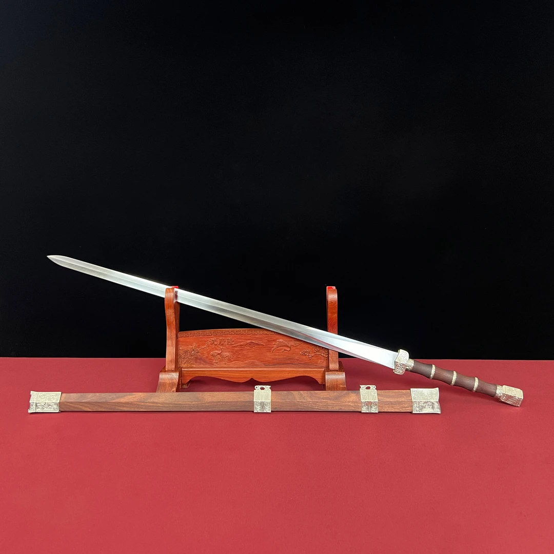 龙泉沈广隆-高工作品冷月剑 白铜 血檀木 花纹钢 手工锻打 未开刃