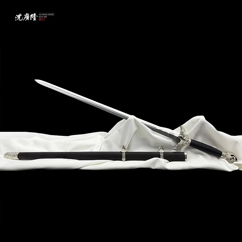 龙泉沈广隆-倚天剑 白铜 黑檀木 花纹钢 手工 宝剑 未开刃