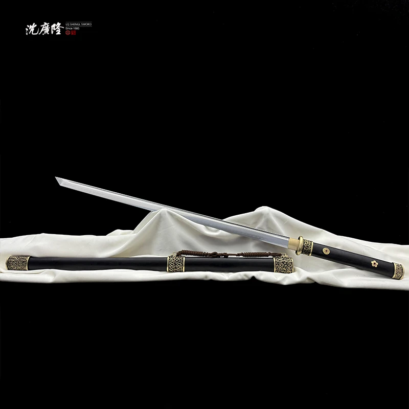 龙泉沈广隆-盛世唐刀 烧刃 黄铜 黑檀木 宝剑 唐横刀 未开刃