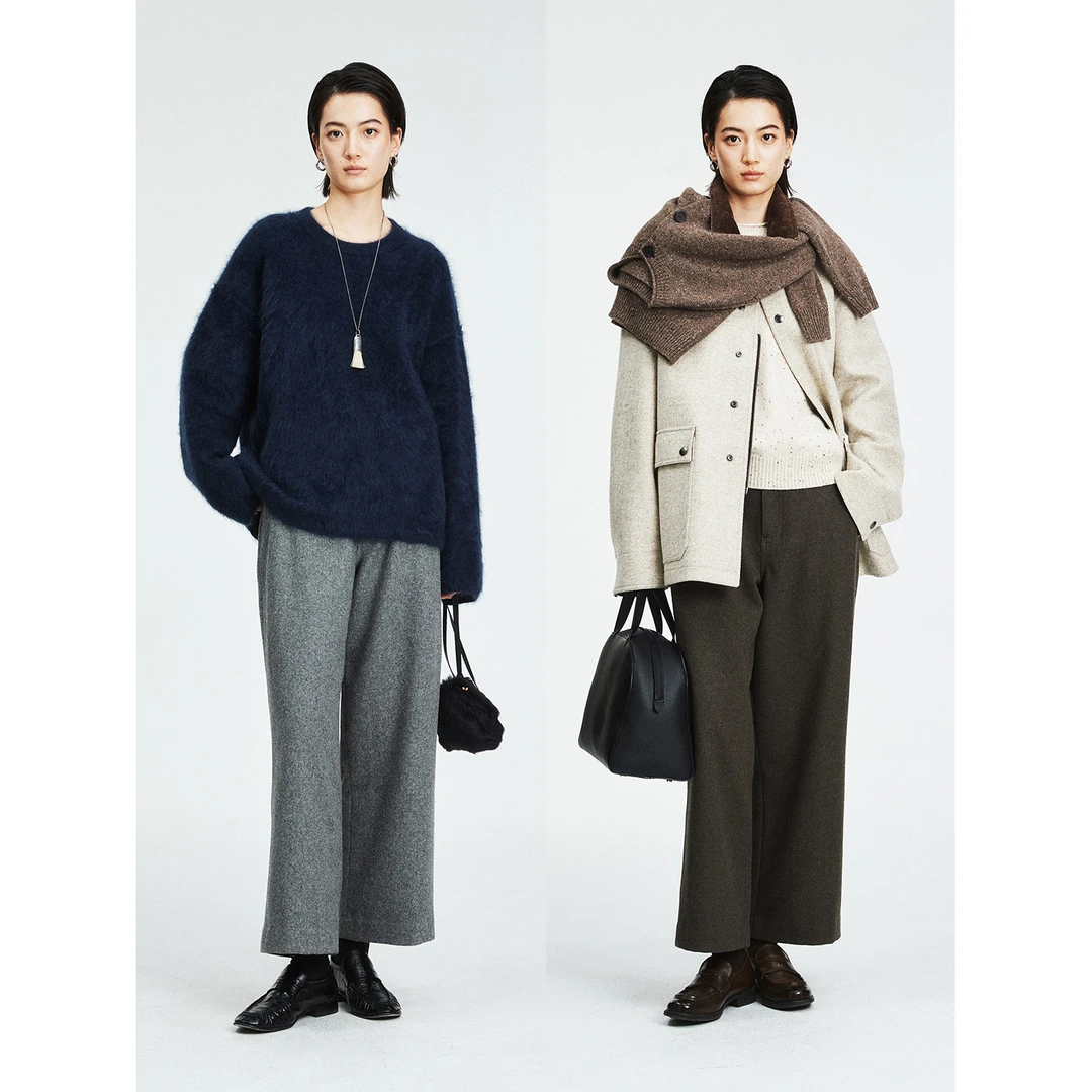 MRS Studios麦尔登羊毛舒适保暖立裁显瘦九分直筒廓形奶奶休闲裤