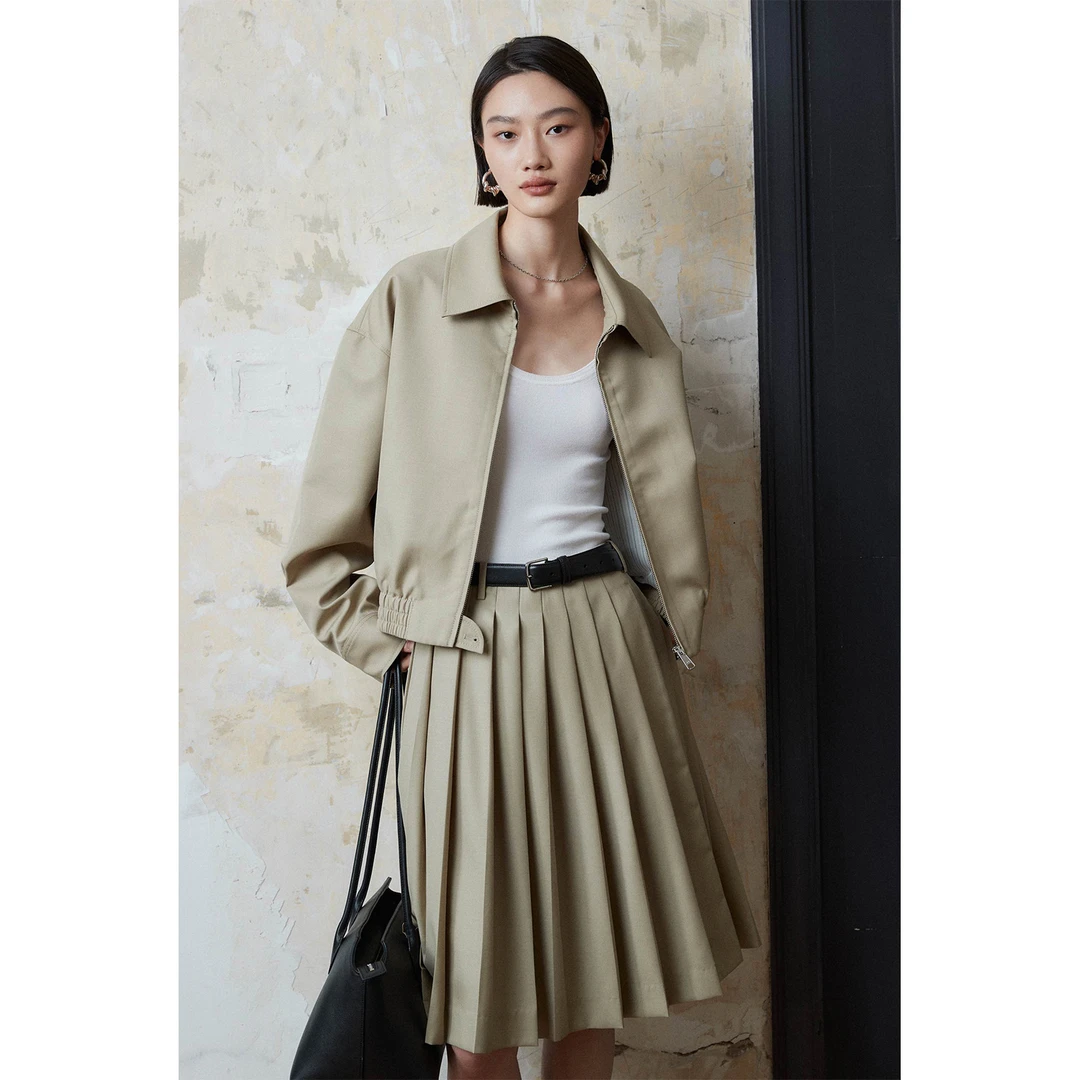 MRS Studios 精纺羊毛经典m!u知识分子学院风格纹夹克上衣/百褶裙