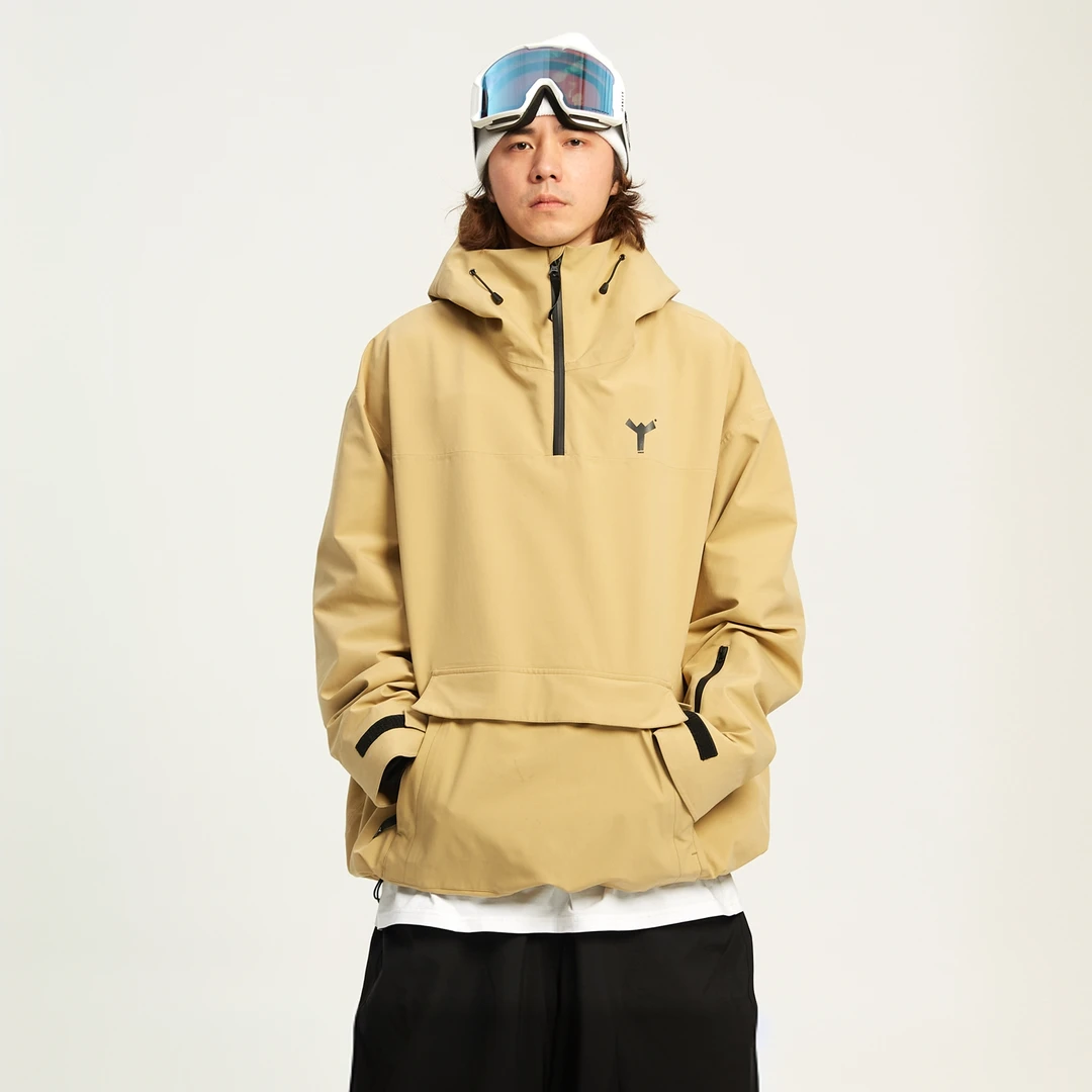 WINTER TICKET卡其色套头连帽2L防泼水双单板自由式滑雪服宽松