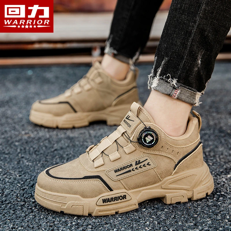 回力男鞋低帮马丁靴男款2024新款秋季旋转纽扣百搭英伦风工装鞋子