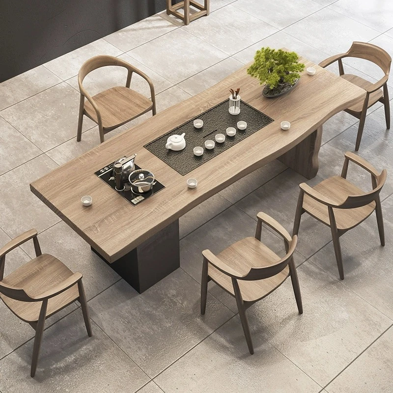 全实木大板茶桌椅组合现代简约家用嵌入一体式功夫茶台新中式茶桌